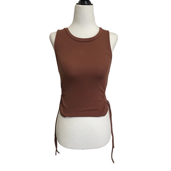 Zara brown ribbed side cutout cropped tank top - Picture 5 of 13